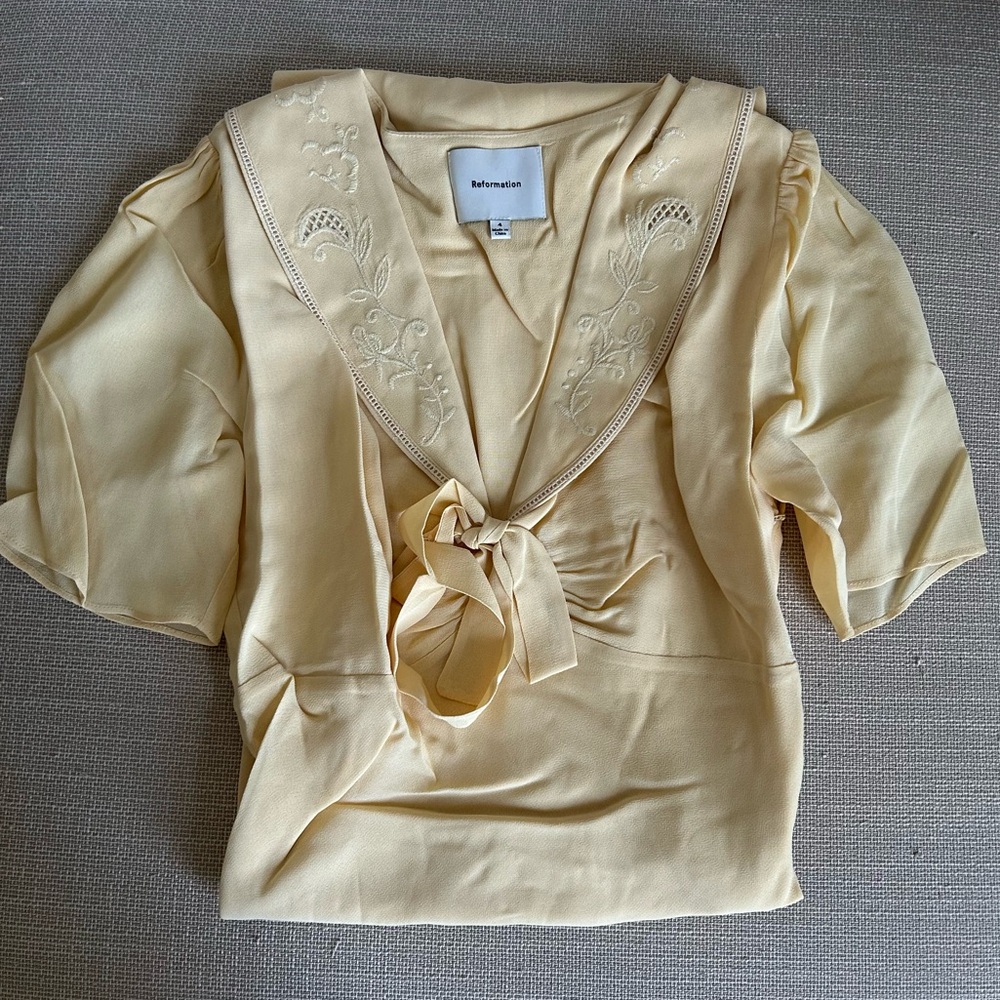 Reformation Hiroka Midi Dress - Parmesan Light Yellow Beige French - Picture 4 of 10